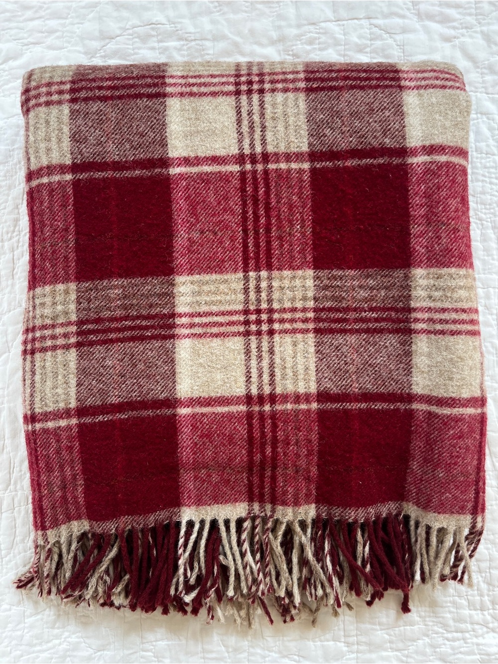 Bronte by Moon Tartan Plaid All Wool Throw Blanket British Isles Red Beige 60x67